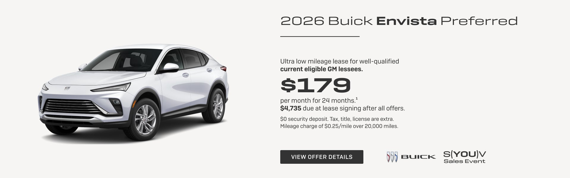 Ultra low mileage lease for well-qualified current eligible GM lessees.

$179 per month for 24 mo...